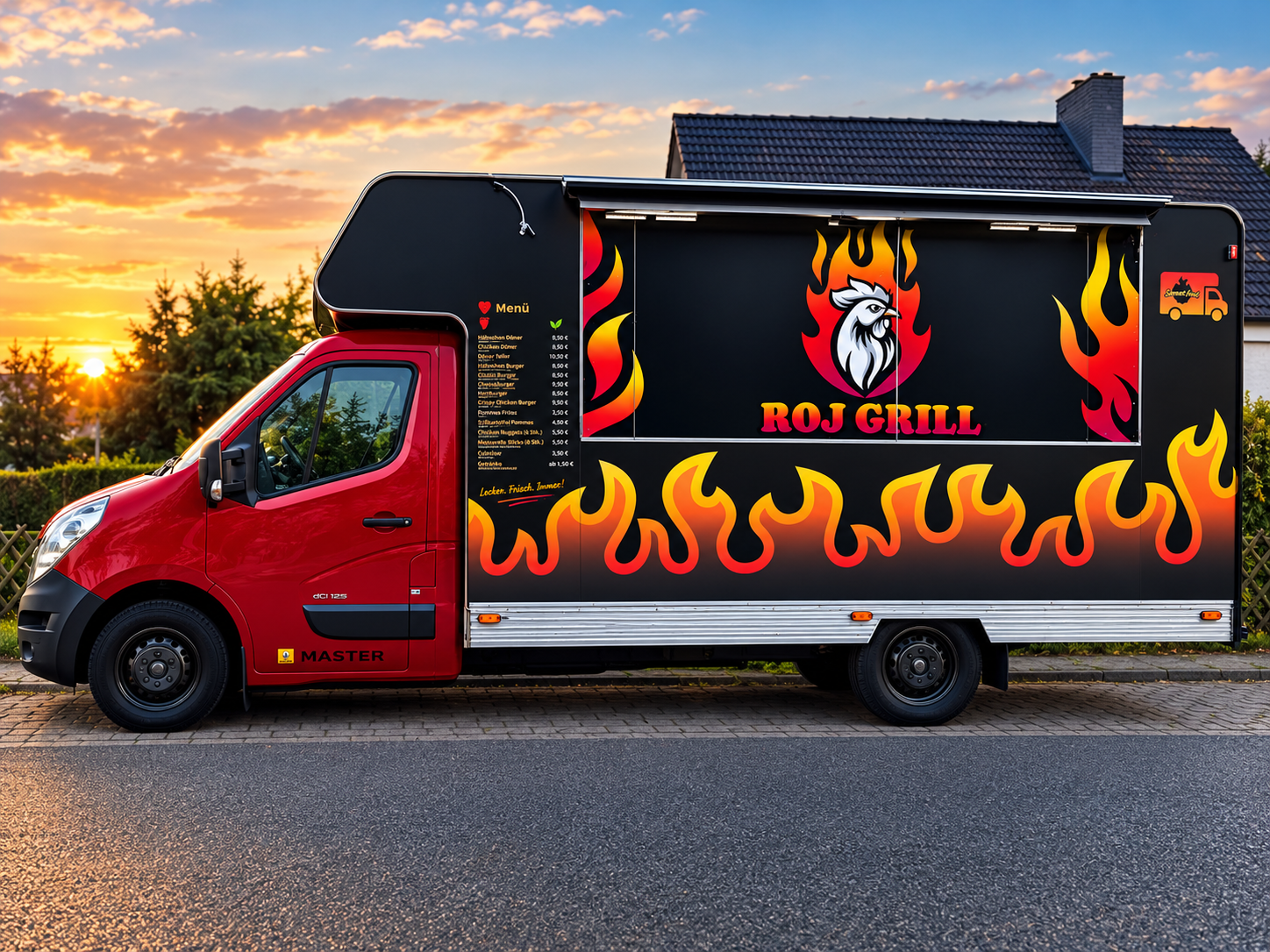 roj grill foodtruck im sonnenuntergang
